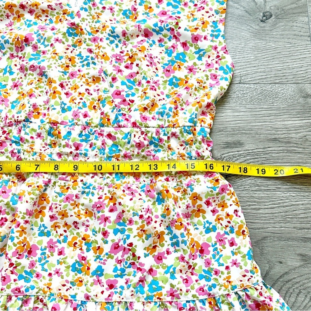 Kori Sage Combo Dress‎ Mini Elastic Shirring V-Neck Sleeveless Lined Floral - Picture 8 of 16